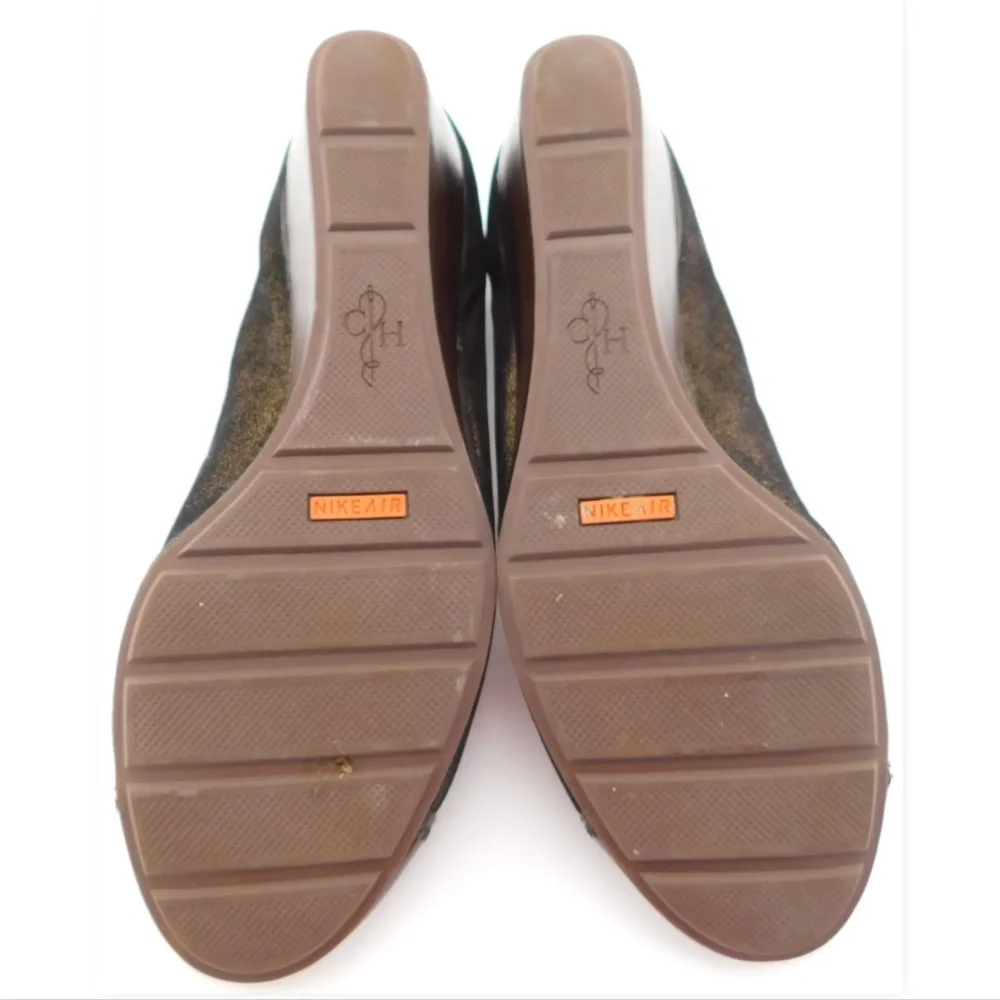 COLE HAAN Nike Air Bronze Brown Shimmer Leather Cap Toe Ballet Wedge Pumps 11